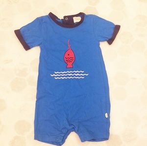 Origany 0-3mths blue with red fish onesie